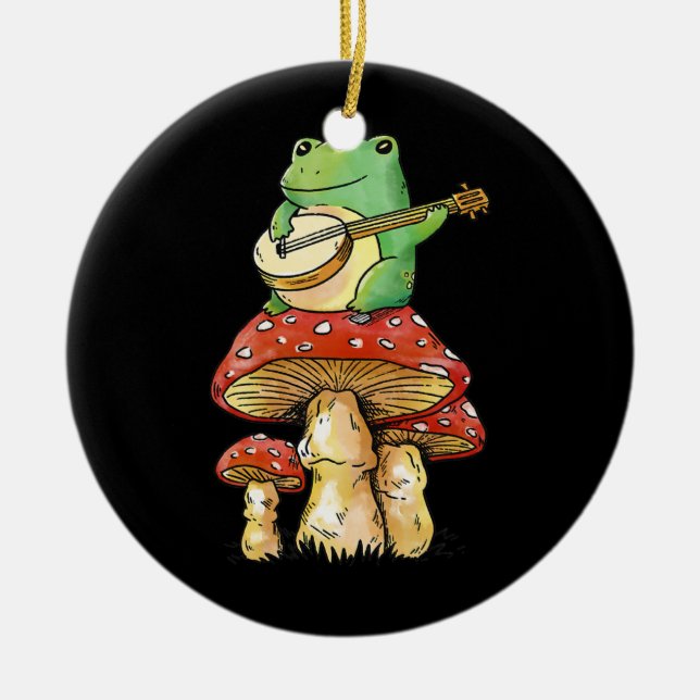 Frog Mushroom Aesthetic Guitar Goblincore Natur Ceramic Tree Decoration (Front)