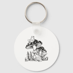 Frog Mushroom Forest Vintage Nature Aesthetic Cott Key Ring
