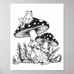 Frog Mushroom Forest Vintage Nature Aesthetic Cott Poster