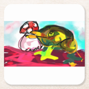 Frog Mushroom fun Square Paper Coaster