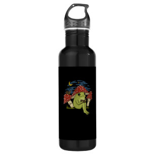 Frog Mushroom Hat Reading Book - Cottagecore Gobli 710 Ml Water Bottle