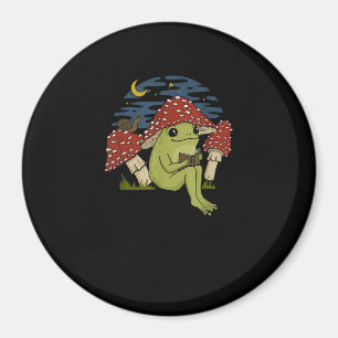 Frog Mushroom Hat Reading Book - Cottagecore Gobli Magnet