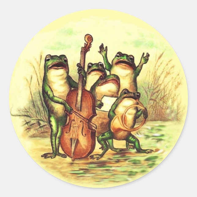 Frog Musicians Band Orchestra with Singers Classic Round Sticker (Front)