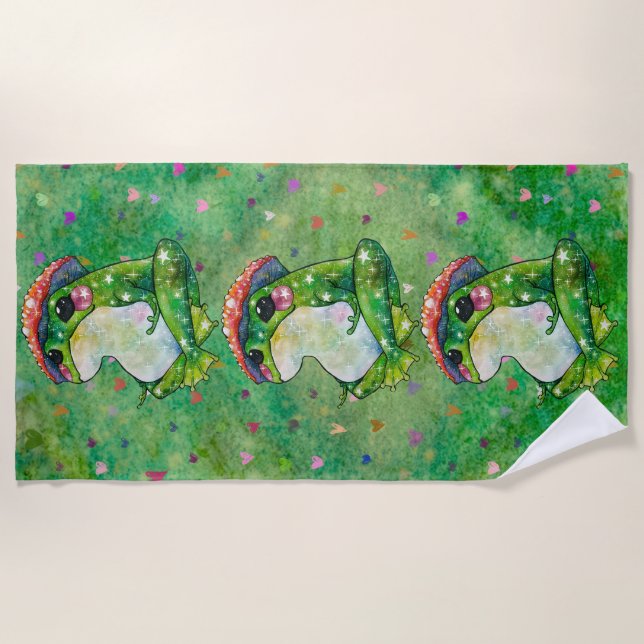 Frog named Clover Beach Towel (Front)