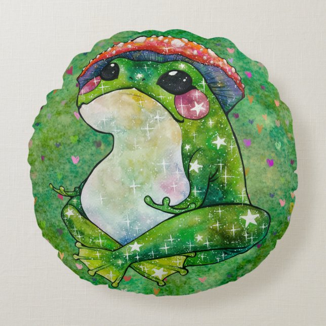 Frog named Clover Round Cushion (Front)