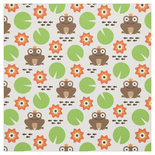 Frog & Nenuphar Seamless Pattern Fabric (Swatch)