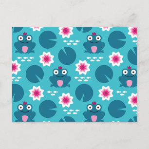 Frog & Nenuphar Seamless Pattern Postcard
