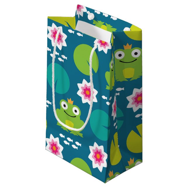 Frog & Nenuphar Seamless Pattern Small Gift Bag (Front Angled)