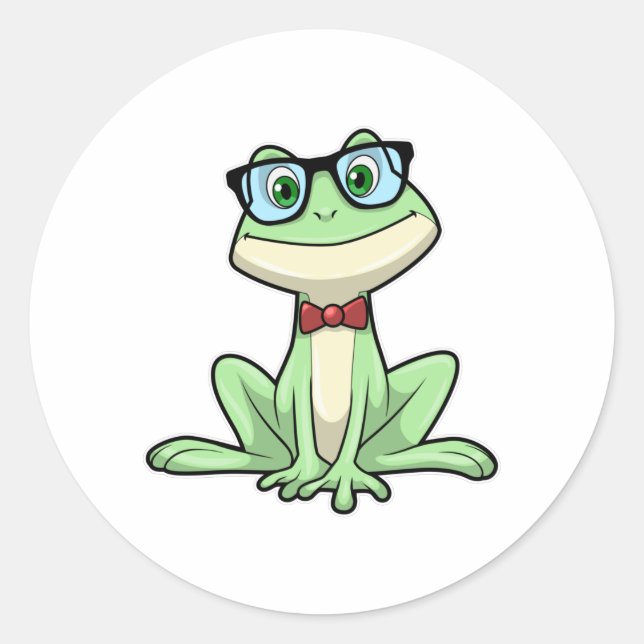 Frog Nerd Student Glasses Tie Classic Round Sticker (Front)