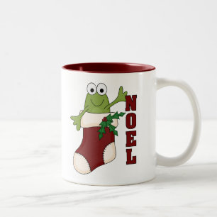 Frog Noel Holiday Tshirts and Gifts Two-Tone Coffee Mug