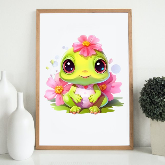 Frog Nursery Decor Cute Froglet with Pink Flowers (Frog Nursery Decor Cute Froglet with Pink Flowers)