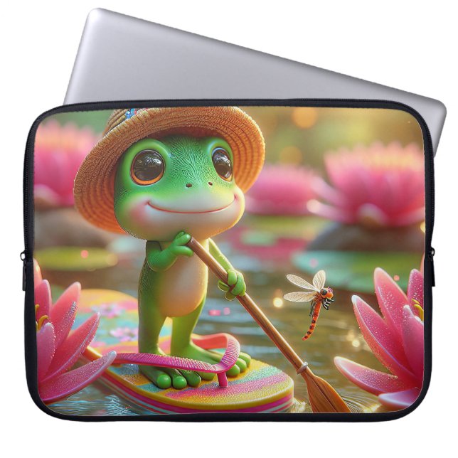 Frog On A Flip-Flop In a Pond Laptop Sleeve (Front)