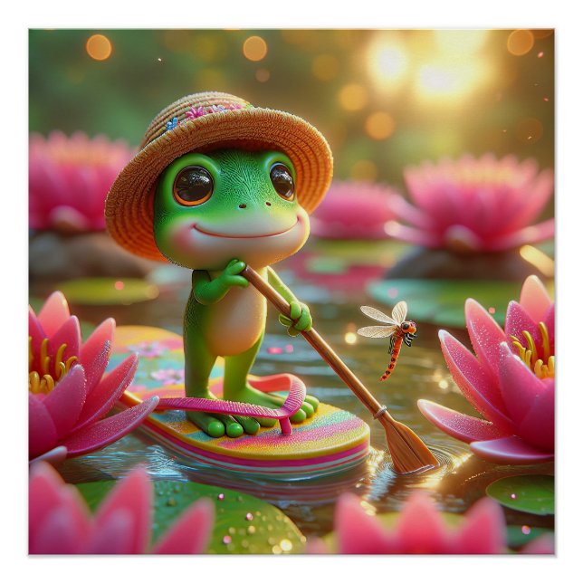 Frog On A Flip-Flop In a Pond Poster (Front)