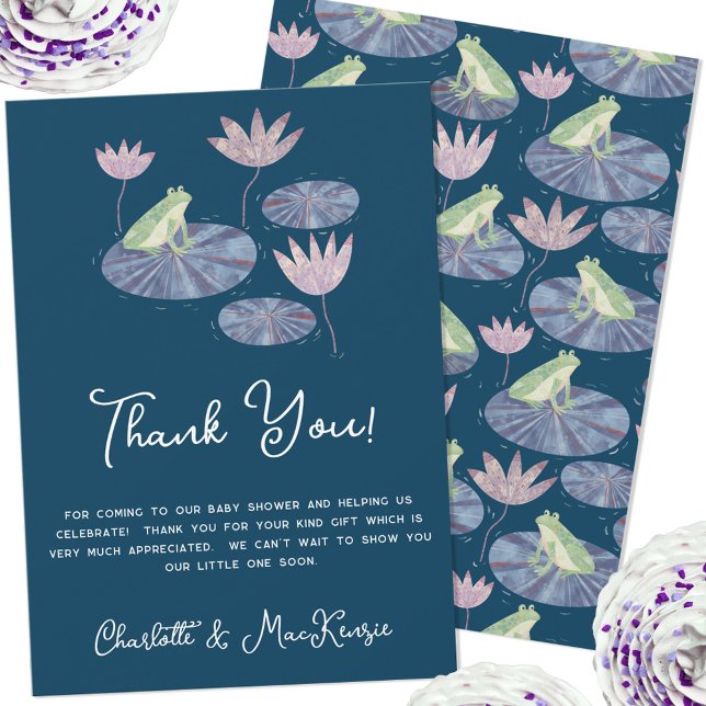 Frog on a Lily Pad Baby Shower Thank You Card (Frog theme baby shower thank you card with custom text)
