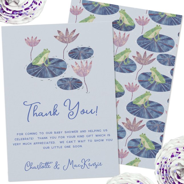 Frog on a Lily Pad Baby Shower Thank You Card (Fun frog themed baby shower thank you with custom text)