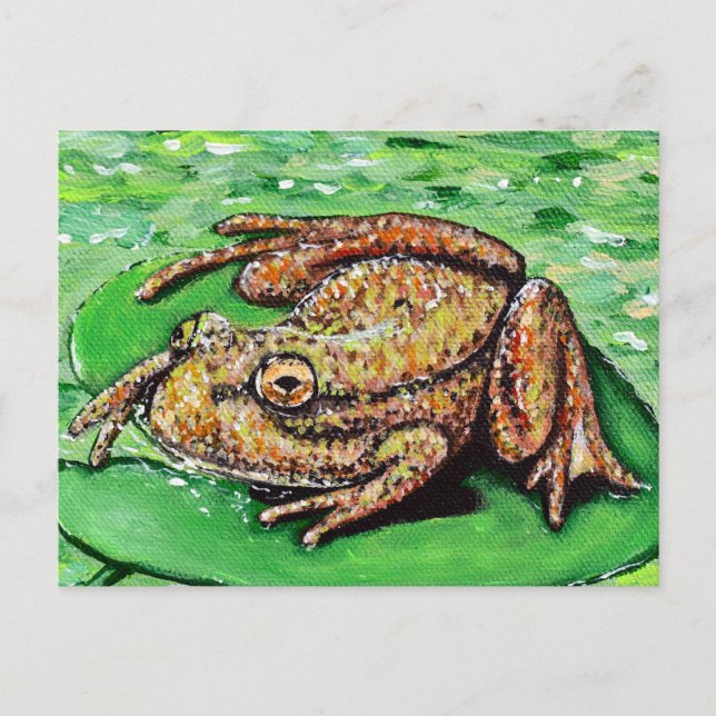 Frog on a Lily Pad Painting Postcard (Front)