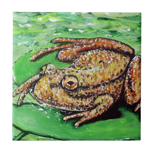 Frog on a Lily Pad Painting Tile (Front)