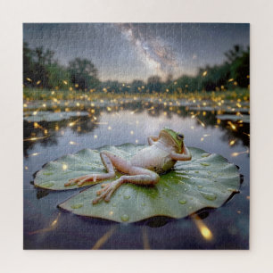 Frog On a Lily Pad with Fireflies Jigsaw Puzzle