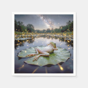 Frog On a Lily Pad with Fireflies Napkin