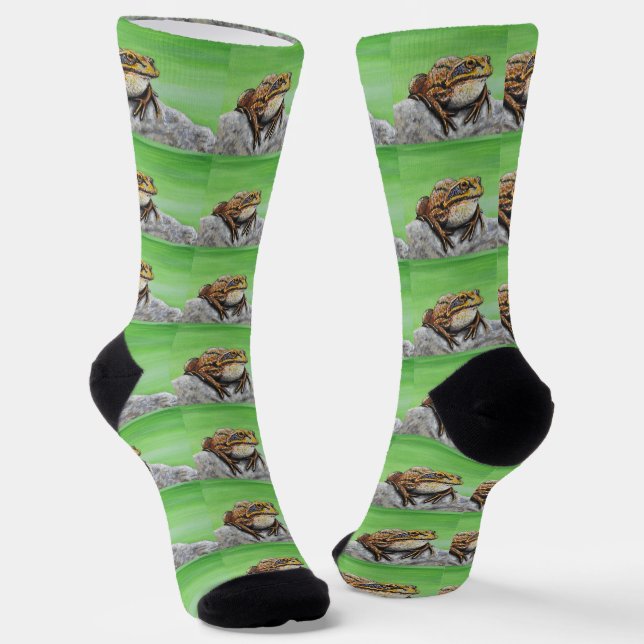 Frog on a Rock painting Socks (Angled)