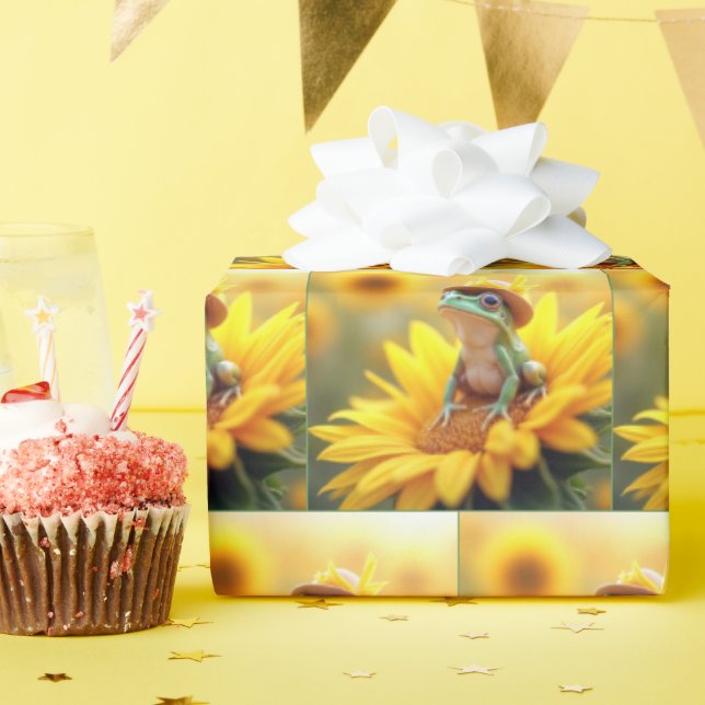 Frog On a Sunflower Wrapping Paper (Birthday Party)