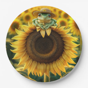 Frog on a Yellow Sunflower Paper Plate