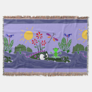 Frog on Alligator Nose Folk Art Throw Blanket