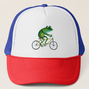 Frog On Bicycle Trucker Hat