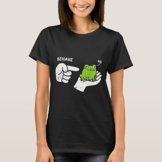 Frog On Hand Behave Funny Meme Cartoon Men Women T-Shirt