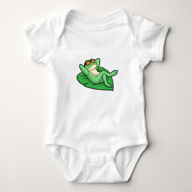 Frog on Leaf with Sunglasses Baby Bodysuit (Front)