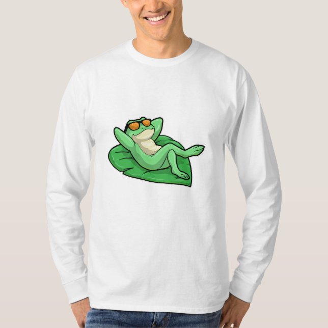 Frog on Leaf with Sunglasses T-Shirt (Front)