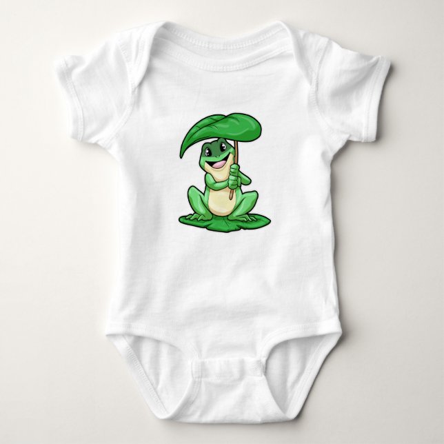 Frog on Leaf with Umbrella Baby Bodysuit (Front)