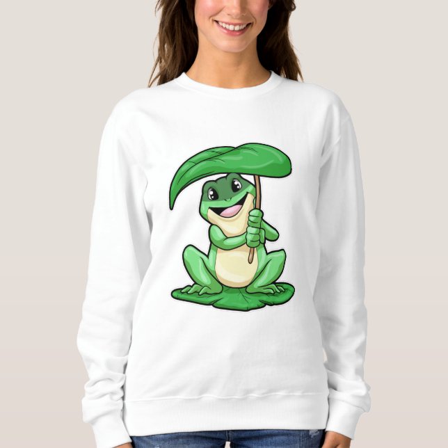 Frog on Leaf with Umbrella Sweatshirt (Front)