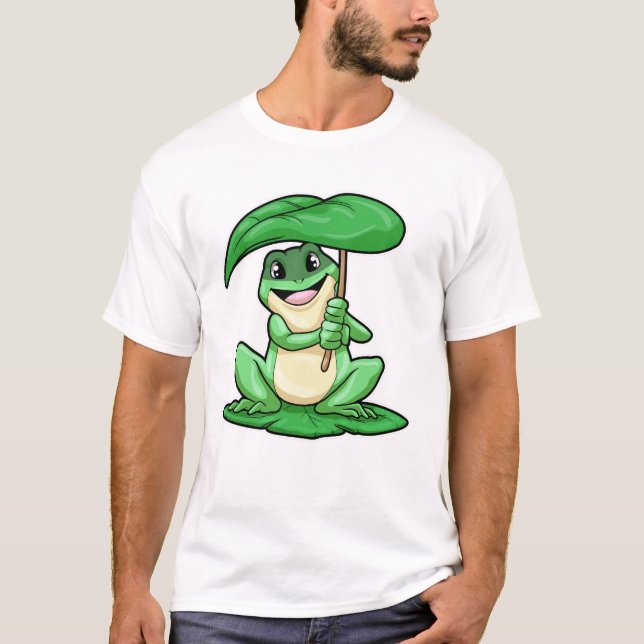 Frog on Leaf with Umbrella T-Shirt (Front)
