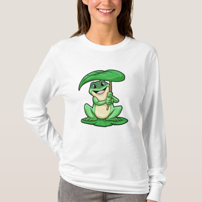 Frog on Leaf with Umbrella T-Shirt (Front)
