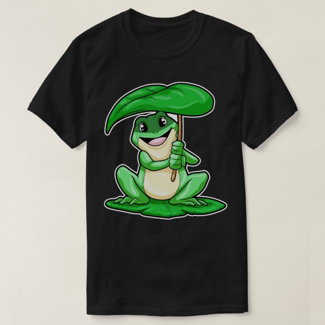 Frog on Leaf with Umbrella T-Shirt (Design Front)
