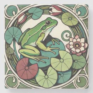 Frog on Lilypads Stone Coaster
