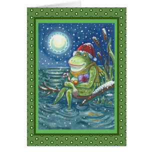FROG ON LOG HOLIDAY CHRISTMAS GREETING CARD Blank
