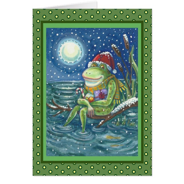 FROG ON LOG HOLIDAY CHRISTMAS GREETING CARD Blank (Front)