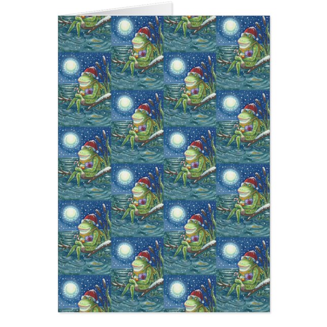 FROG ON LOG HOLIDAY CHRISTMAS GREETING CARD Blank (Front)