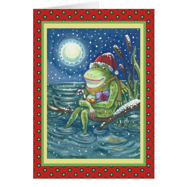 FROG ON LOG KID'S CHRISTMAS GREETING CARD Blank (Front)
