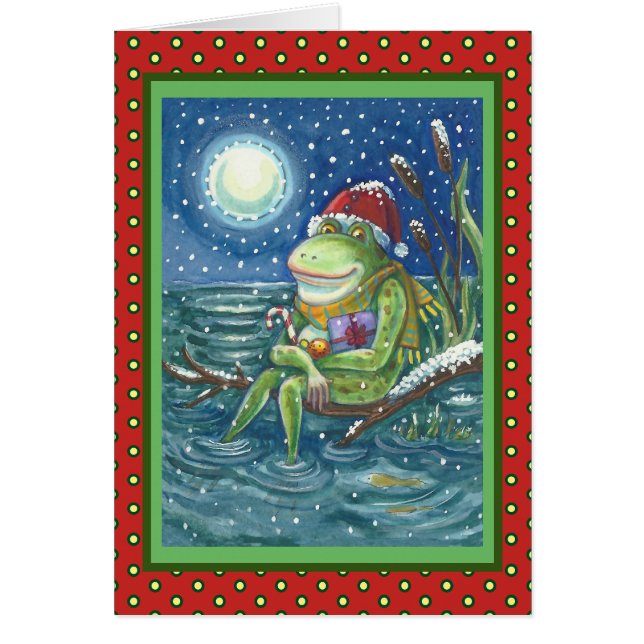 FROG ON LOG, KID'S CHRISTMAS GREETING CARD Blank (Front)