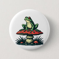 Frog on Mushroom Cottagecore Forest Magic Fungi