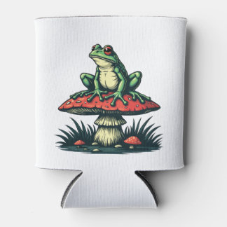 Frog on Mushroom Cottagecore Forest Magic Fungi Can Cooler