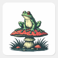 Frog on Mushroom Cottagecore Forest Magic Fungi