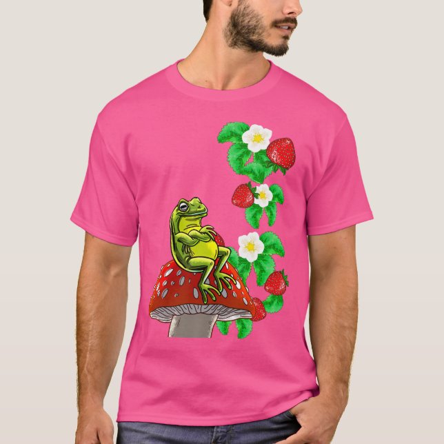 Frog On Mushroom Strawberries Cute Nature Animal C T-Shirt (Front)