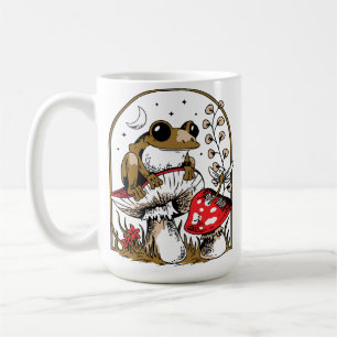 Frog on Mushroom Under Moonlit Sky Coffee Mug