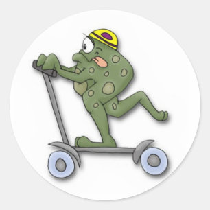 Frog on Scooter Classic Round Sticker