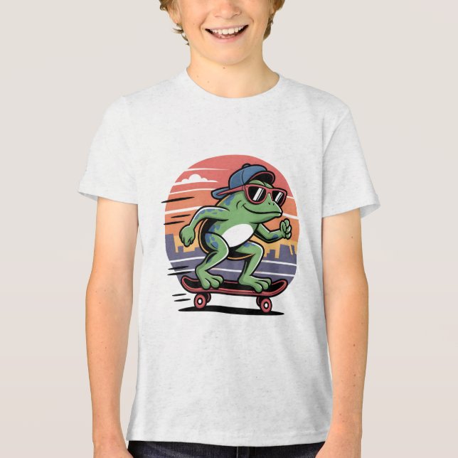 Frog on skateboard Tri-Blend shirt (Front)