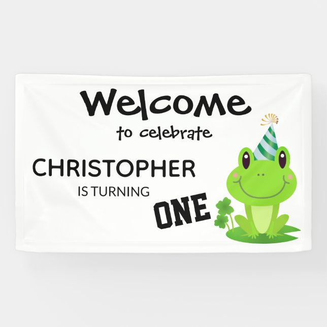Frog Party First Birthday Swamp Green Froggy Banner (Horizontal)